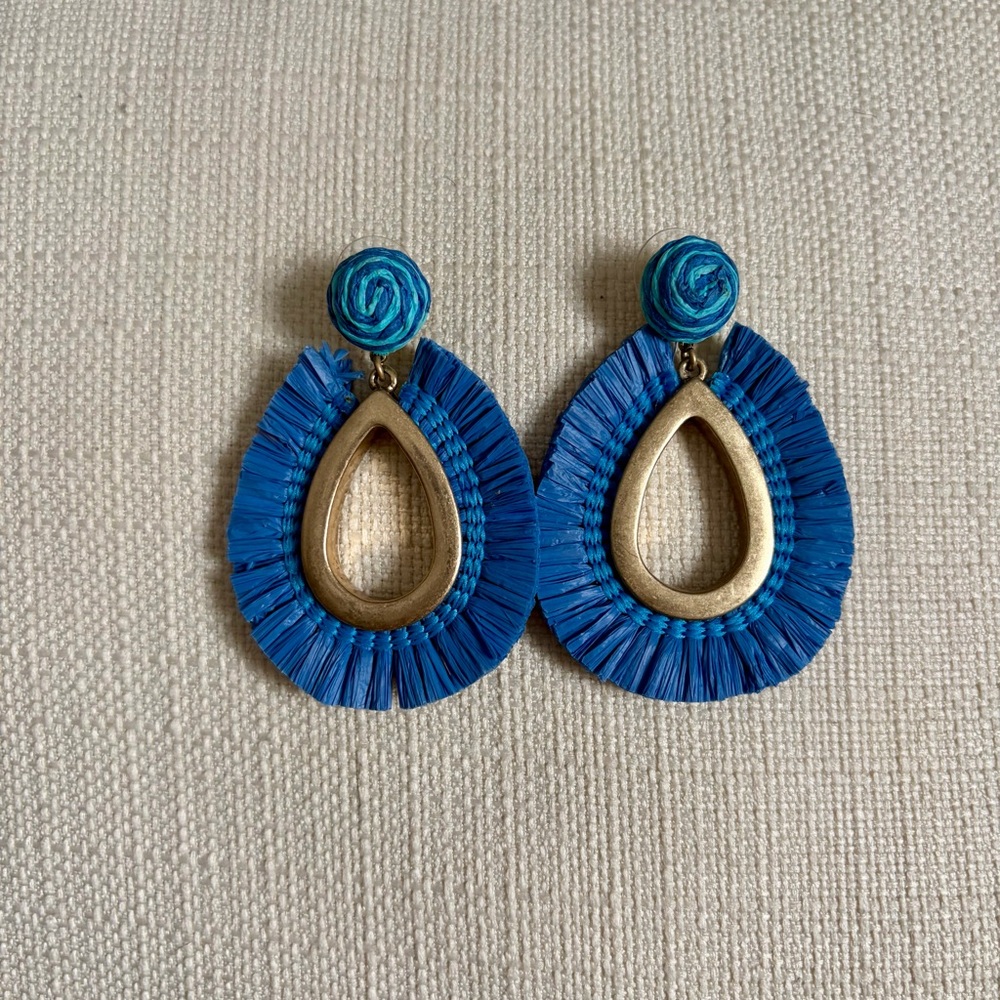 J. Crew Blue Raffia Teardrop Earrings